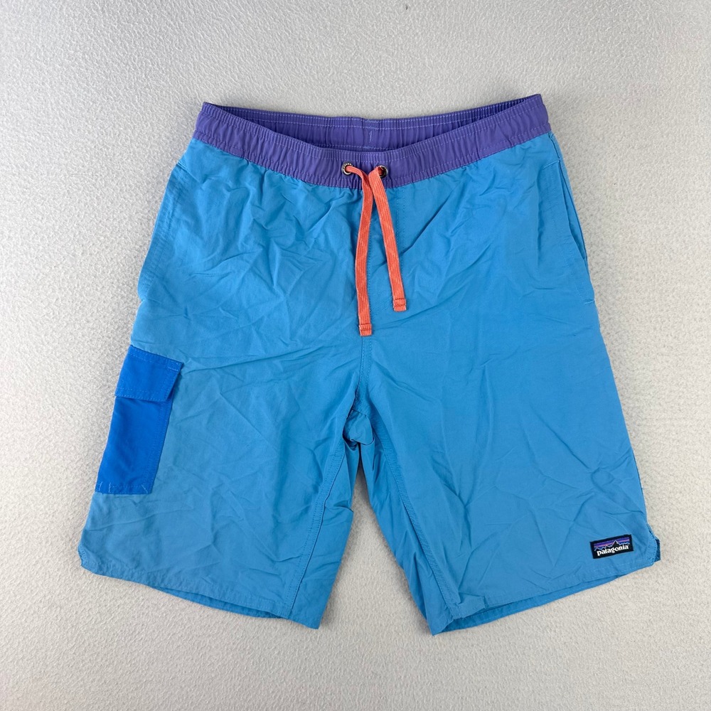 Patagonia Baggies Shorts Kids XL (14) Blue Purple Cargo Pocket Swim Trunks Nylon